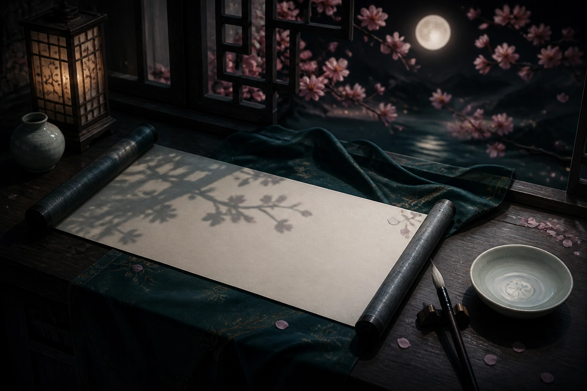 古装短剧《黄瓜架下的状元郎》剧照：青衫书生站在农家瓜架旁读书