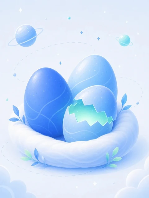 蓝色星球与云朵插画，科幻幻想氛围配图