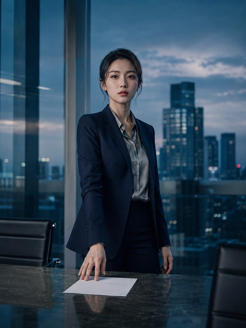 现代办公室内的西装女性，职场氛围配图